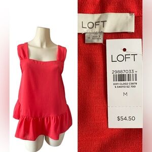 LOFT Minimalist Coral Pink Sleeveless Square Neck Girly Peplum Blouse Top Size M